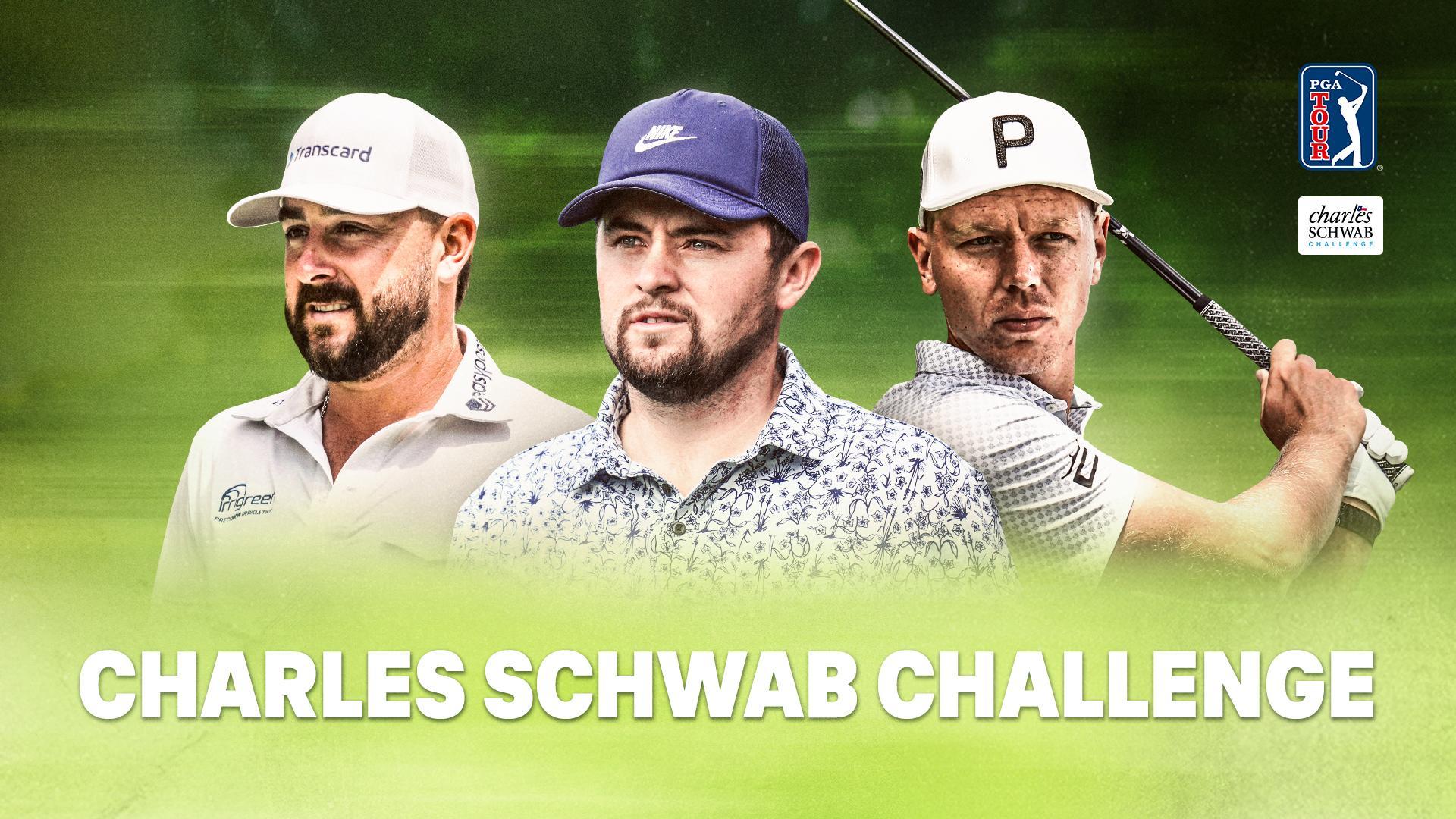 Werbegrafik mit drei Teilnehmern der Charles Schwab Challenge